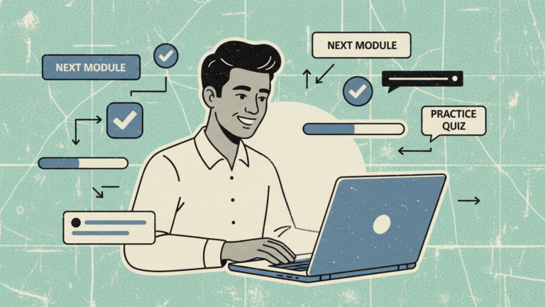 pop education - digital learning design - an adult learner sitting at a laptop