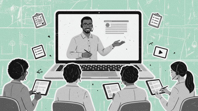 rto online training - an online classroom with a trainer on a laptop screen guiding engaged adult learners